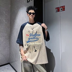 2025新款短袖T恤印花插肩圆领上衣体恤五分袖街头现货T1871-P34，男装T恤，星座512-3