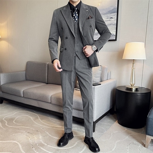 507A-SJT813-P210 2025春季时尚男士双排扣西服三件套装礼服图片