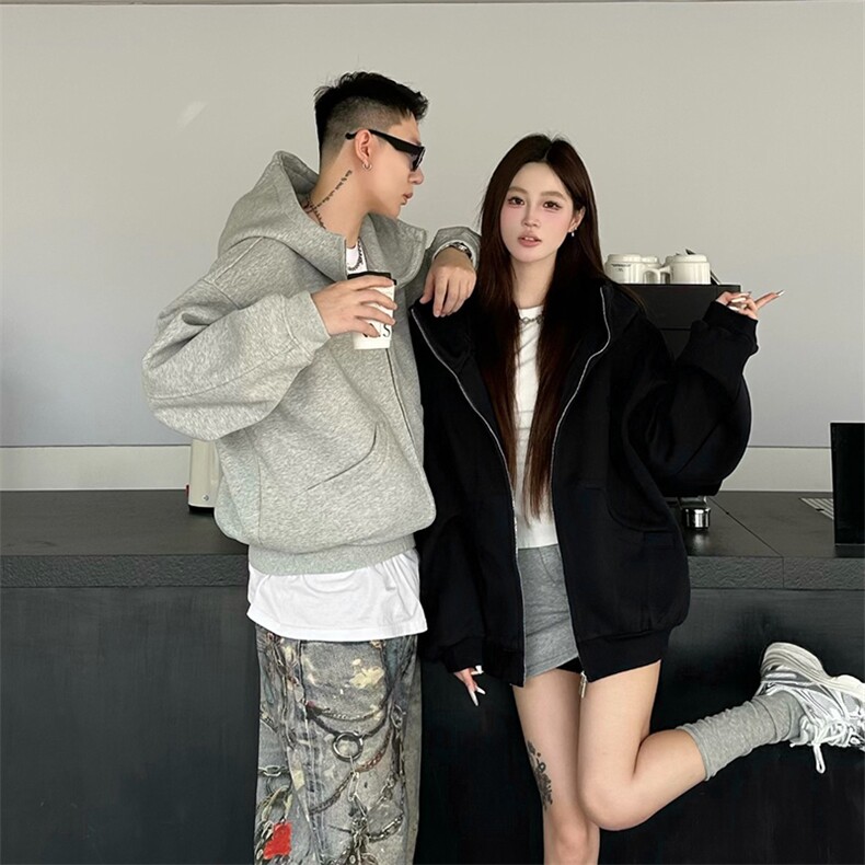 抖音得物高品质25秋冬美式高街宽松结构防风高领连帽卫衣外套W60，男装卫衣，电商A486