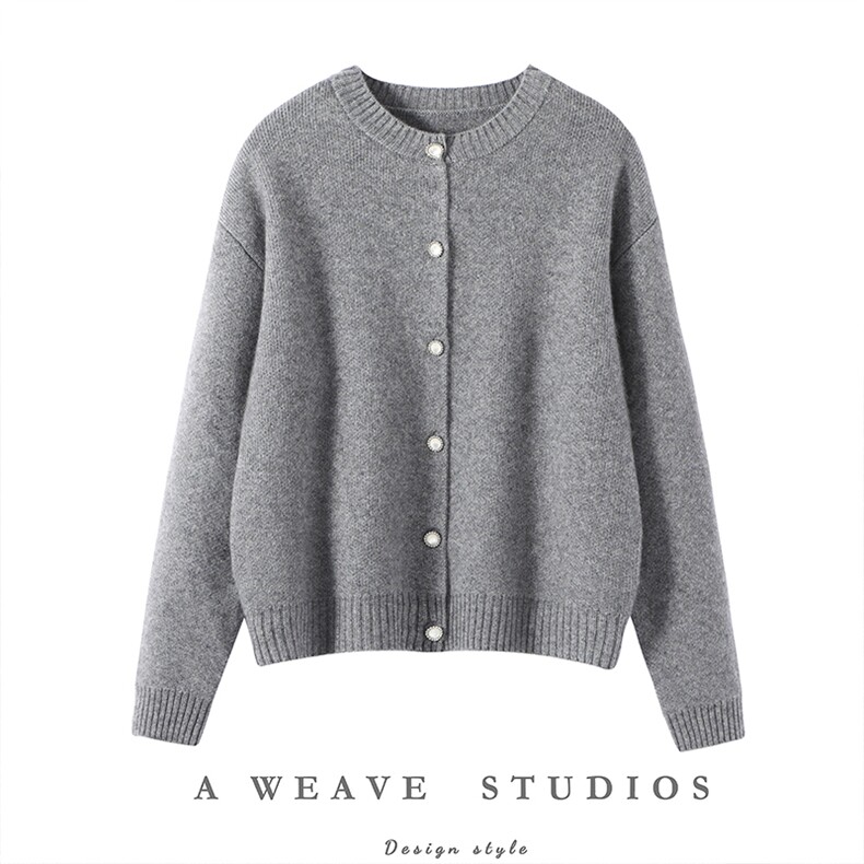 2025年秋季新款五针芝麻点加厚针织羊绒开衫时尚休闲通勤百搭，女装羊绒衫，隆秋羊绒