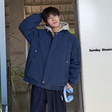 !潮流冬季连帽拉链加绒加厚棉衣情侣撞色棉服外套MY5567-P78，男装棉衣，星座610B-1