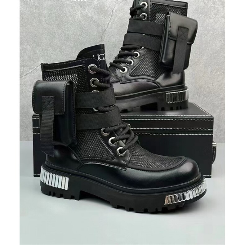 夏季镂空马丁靴男厚底增高机车男靴，男鞋马丁靴，星座1407-6