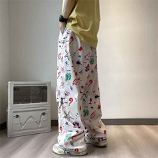 美式炸街涂鸦卡通工装裤女秋夏2023新款宽松阔腿休闲裤K4346-P41，男装休闲裤，星座412-3