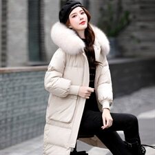 2020冬季新款时尚保暖大毛领棉衣显瘦长款羽绒服外套，女装棉衣/棉服，魅影