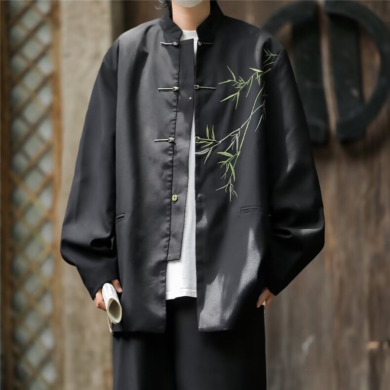 新中式男装风翠竹刺绣垫肩西装男改良中山装上衣W28,男装民族服装,星座1116A-1（原606A）