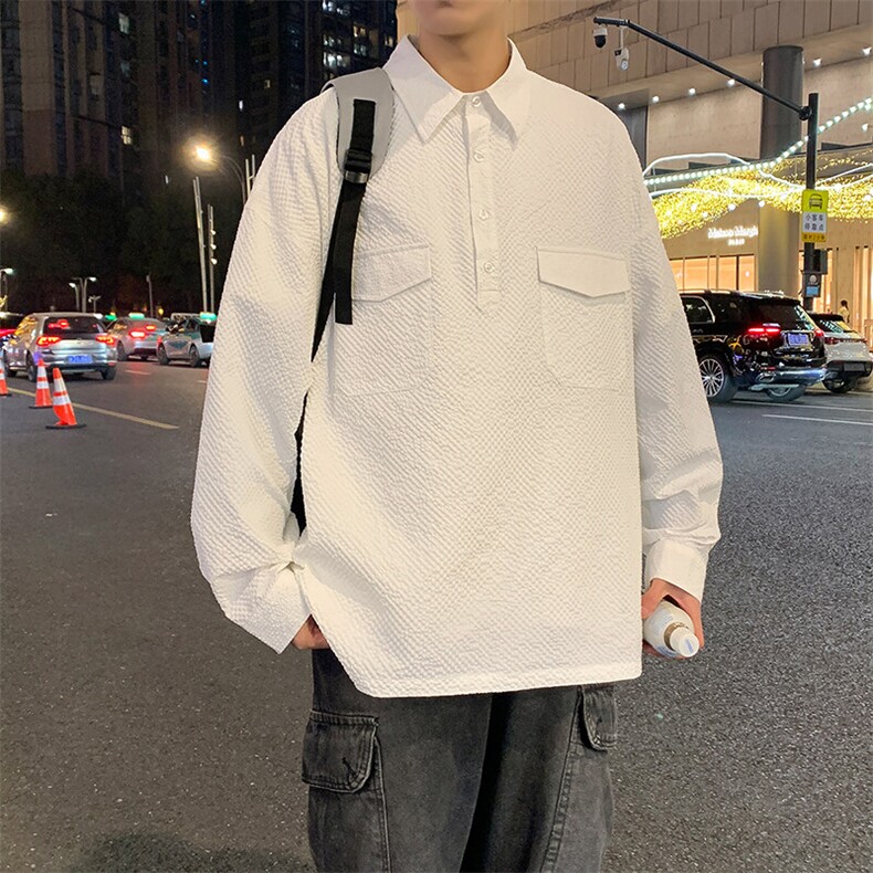 2026春夏新款男士套头衬衫仿肌理感褶皱宽松外套,男装衬衫,星座1206-1（原A206-1）