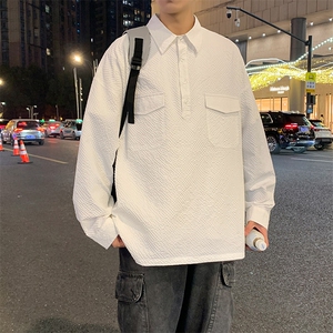 2026春夏新款男士套头衬衫仿肌理感褶皱宽松外套图片