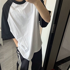 抖音得物高品质二开240克宽松纯棉美式潮牌插肩袖拼接短袖T恤，男装T恤，电商A486