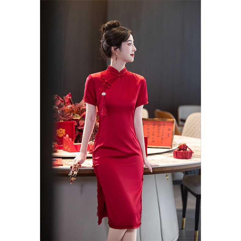 2025年夏季新款新中式短袖旗袍连衣裙修身显瘦,女装汉服/婚纱/旗袍/礼服,慕依路