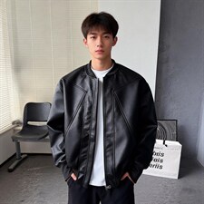 抖音得物高品质美式高街复古老钱风PU皮夹克外套男女短款机车皮衣，男装夹克，电商A486