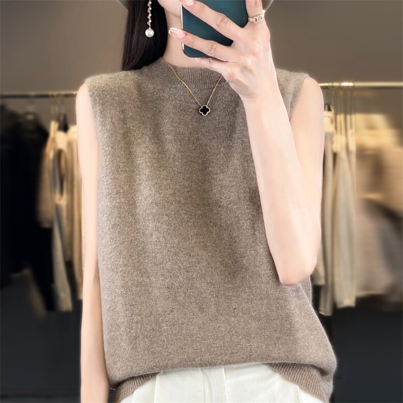 秋冬季新款圆领无袖毛衣女宽松显瘦时尚百搭针织上衣,女装背心吊带,贵皇网供仓