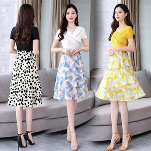 时尚气质修身连衣裙 夏季新款显瘦V领短袖印花裙，女装连衣裙，鑫鑫美