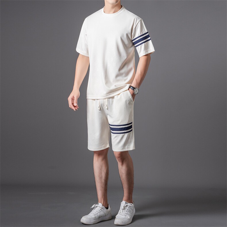 2026夏季新款男士短袖T恤套装男宽松休闲运动服俩件套潮流时尚,男装T恤,电商B212（原钱塘6029）