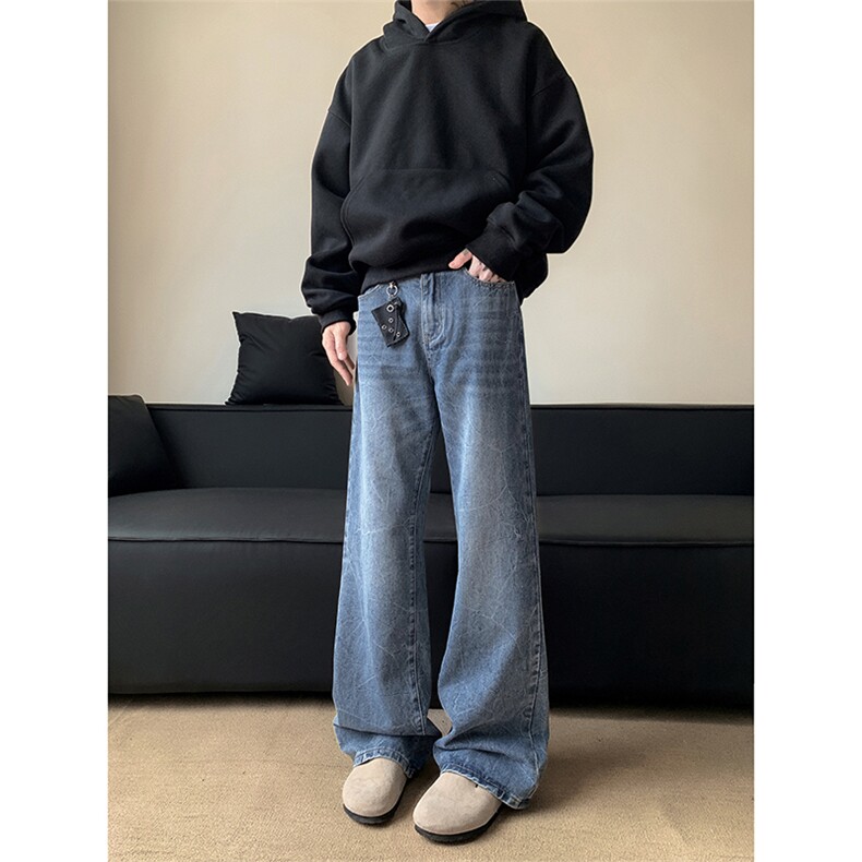 秋季新款复古裂纹水洗蓝色牛仔裤潮牌高街休闲5Q2072-TP4578,男装牛仔裤,电商A102