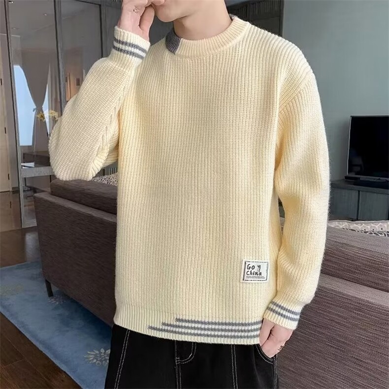 毛衣男士秋冬季加厚新款潮圆领针织打底衫保暖青少年内搭YM30 P43图片