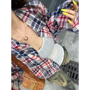 【有货】破坏感格子长袖衬衫男女设计感高级宽松外套B407CC-特P45图片