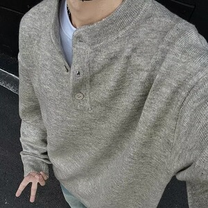 秋冬纯色圆领毛衣男女复古黑色保暖慵懒毛线 YME117-P58图片
