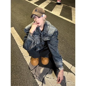 重工闪钻钉珠亮片牛仔外套镶钻上衣JK8883特P93牛仔裤KZ8883特P70图片