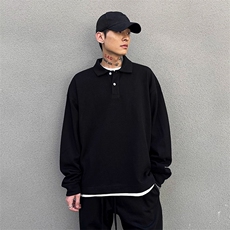 抖音得物高品质二开230克精梳珠地光版纯色宽松长袖T恤翻领POLO衫，男装T恤，电商A486