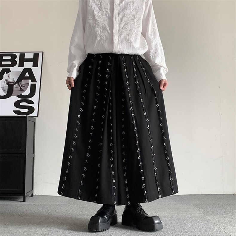 春季山本耀司暗黑摇滚朋克金属扣宽松阔腿裙裤男女休闲裙裤九分裤,男装休闲裤,星座909