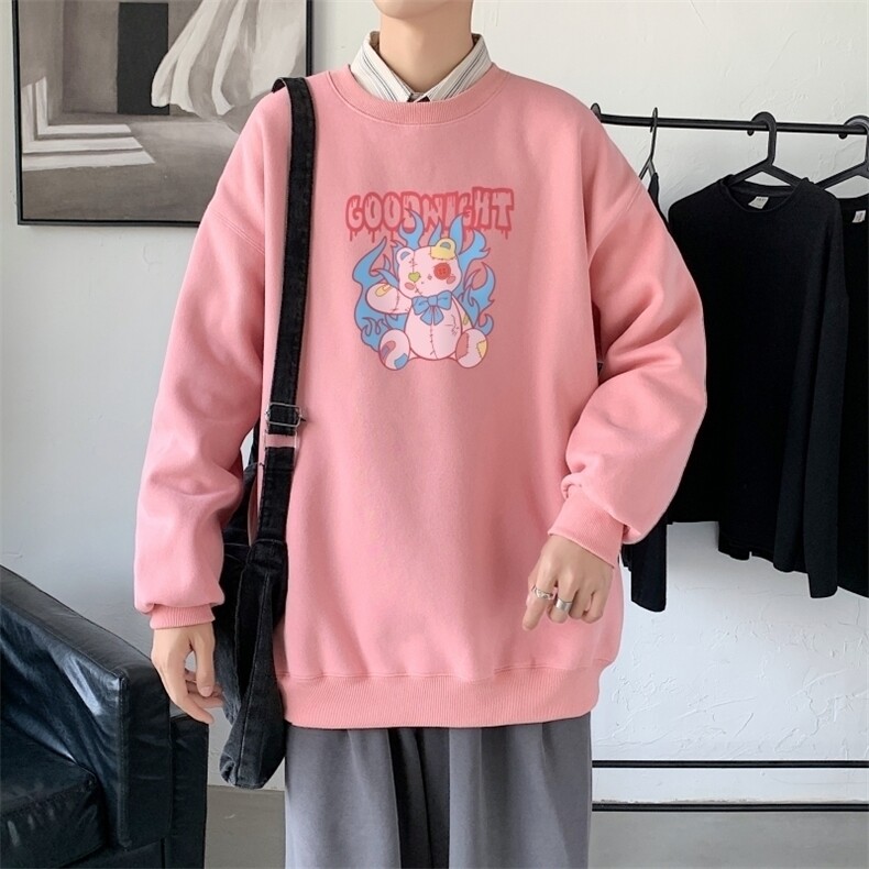 Y2544P38秋季新款港风印花圆领卫衣男潮宽松帅气百搭休闲外套图片