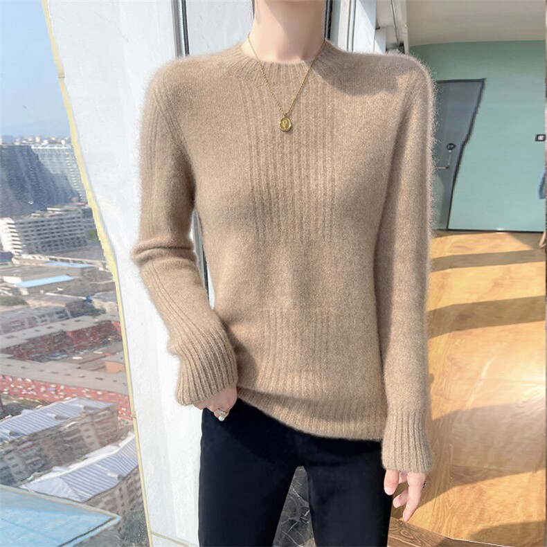 时尚百搭女士羊毛衫半高领纯色休闲毛衣显瘦保暖长袖针织衫，女装羊毛衫，暮绒羊羊绒