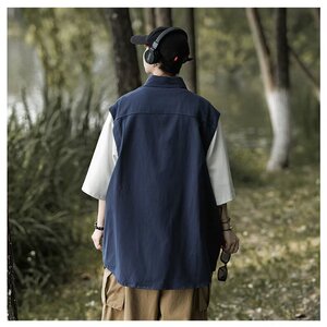 复古衬衫男夏季薄款潮短袖衬衣设计感小众阿美咔叽外套LS302 P35图片