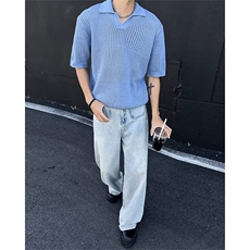 针织短袖Polo衫男士夏季韩版宽松百搭复古纯色半袖翻领T恤衫，男装T恤，星座1013