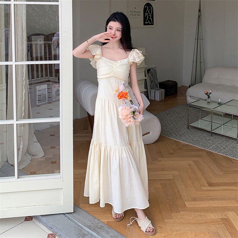 24年夏新款法式宫廷绝美仙女小飞袖连衣裙2C135-5066P130K198，女装连衣裙，2C135