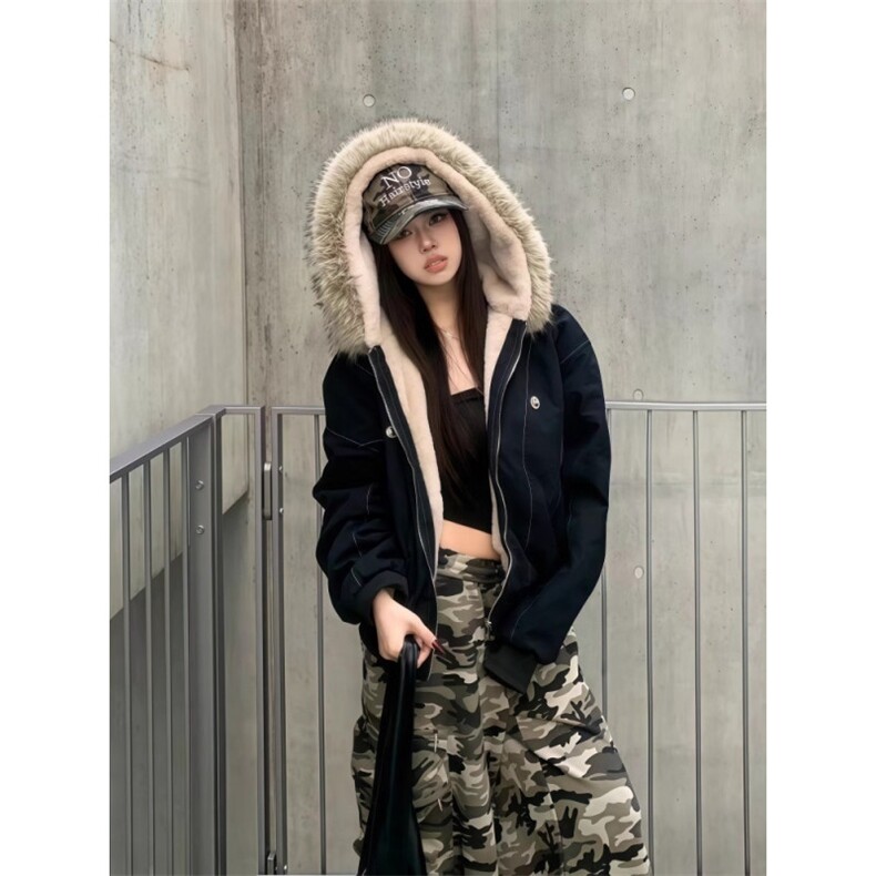 潮美式座山雕棉服女冬季cleanfit设计感短款加绒加厚派克服棉衣,男装棉衣,星座506A