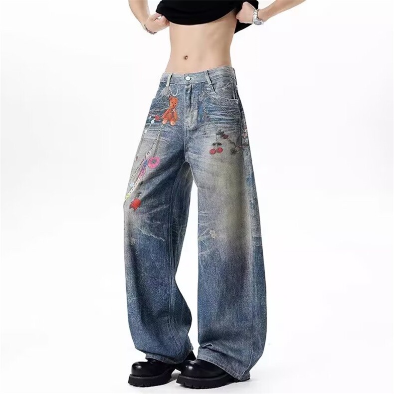 设计师款牛仔裤女夏日新款小众设计感洋气时尚阔腿裤BA3079-P65，男装牛仔裤，星座208-5