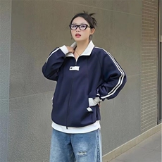 抖音得物品质秋冬美式高街重磅结构拼接织带翻领卫衣夹克外套W113，男装夹克，电商A486