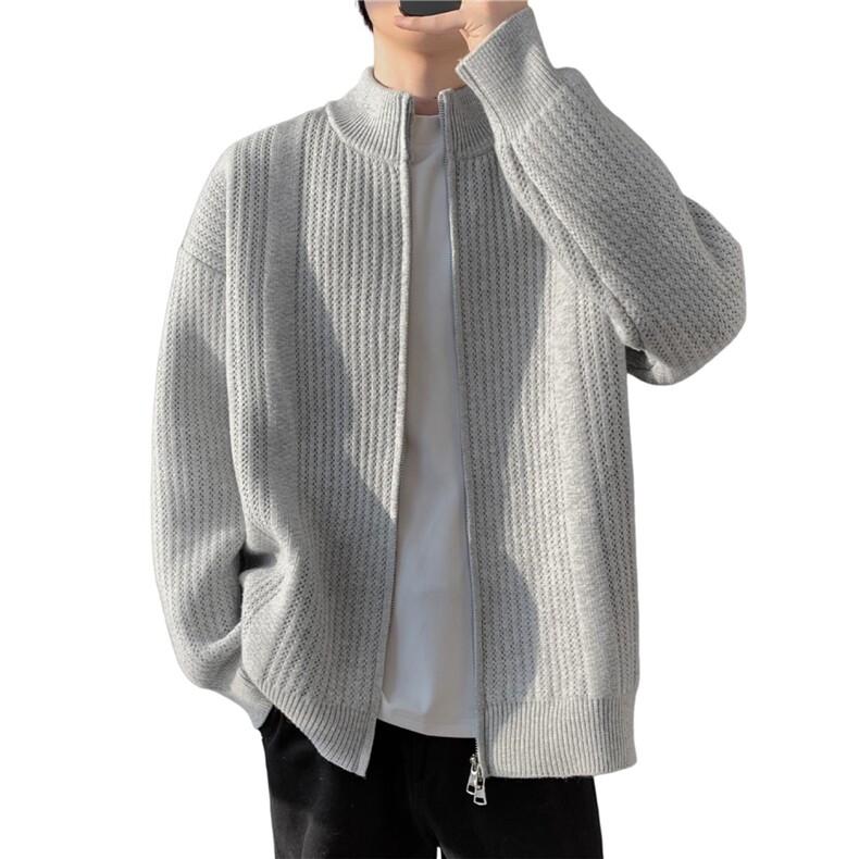 网络图现货高级感帅气港风针织开衫休闲宽松立领毛衣JY69-P65，男装针织衫/毛衣，星座715-7