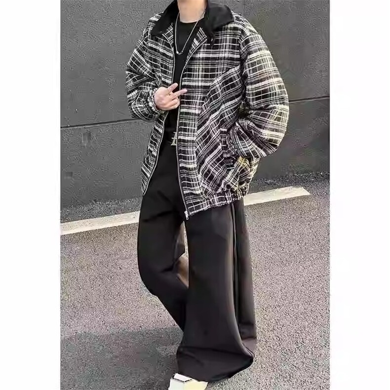 W29-P60复古扎染格子磨毛休闲长袖衬衫男女春秋季,男装衬衫,电商B323A