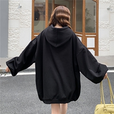 不挑人中长款连帽卫衣帽绳撞色装饰2C167-870-P155-K218，女装卫衣/绒衫，2C167