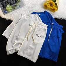 HZ75098-P44华夫格套装男大码休闲运动套装两件套，男装休闲套装，电商A040