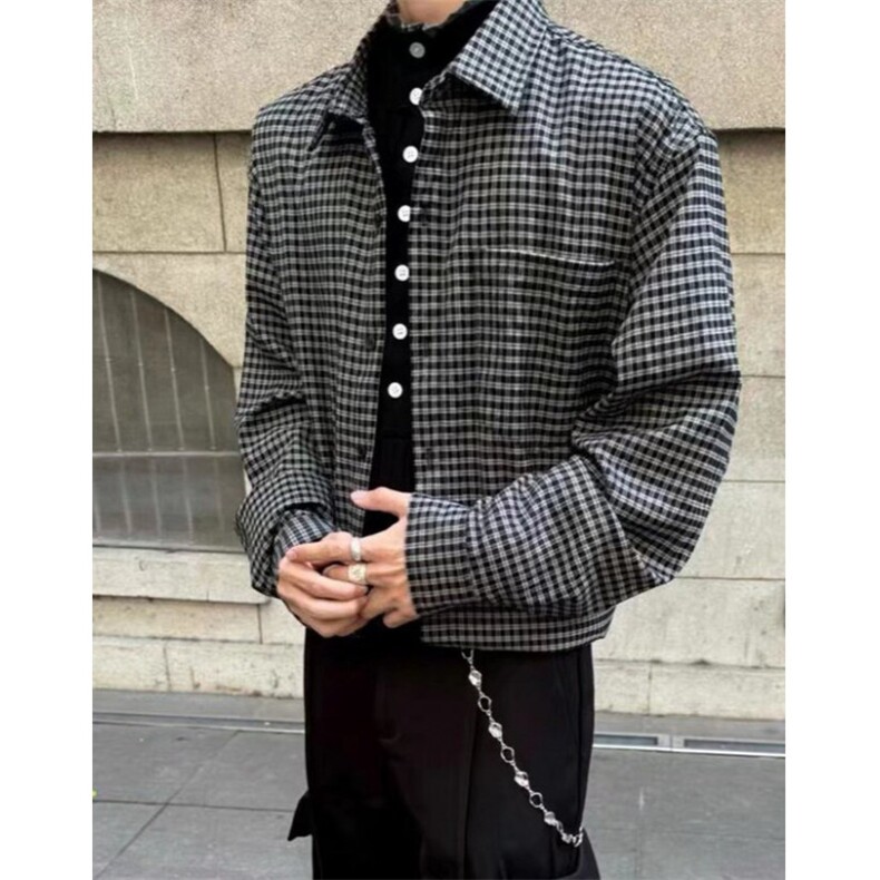 复古春夏季休闲格纹通勤长袖衬衫男百搭宽松复古慵懒衬衣CS388，男装衬衫，星座1116A（原606A-3）