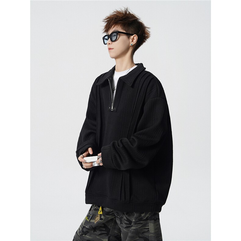 现货 WY10167-特P45 控88 新款高品质大码百搭宽松半拉链卫衣男图片