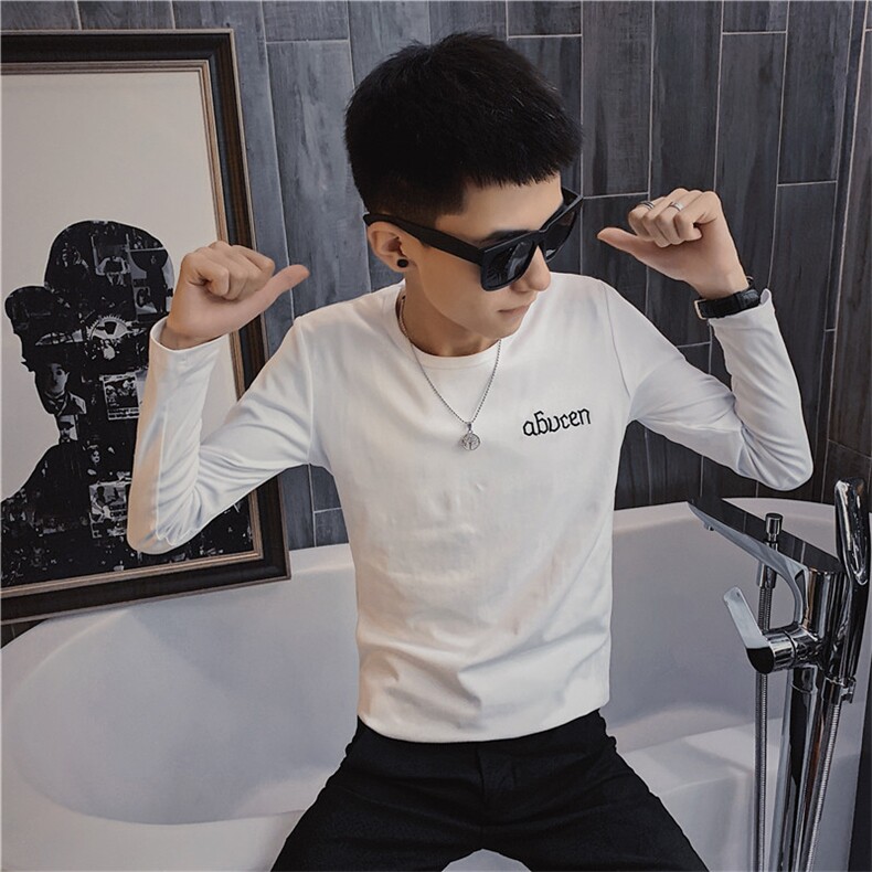 3秋季长袖修身T恤仙鹤刺绣社会小伙韩版潮男打底衫C301B-CT15,男装T恤,电商C301B