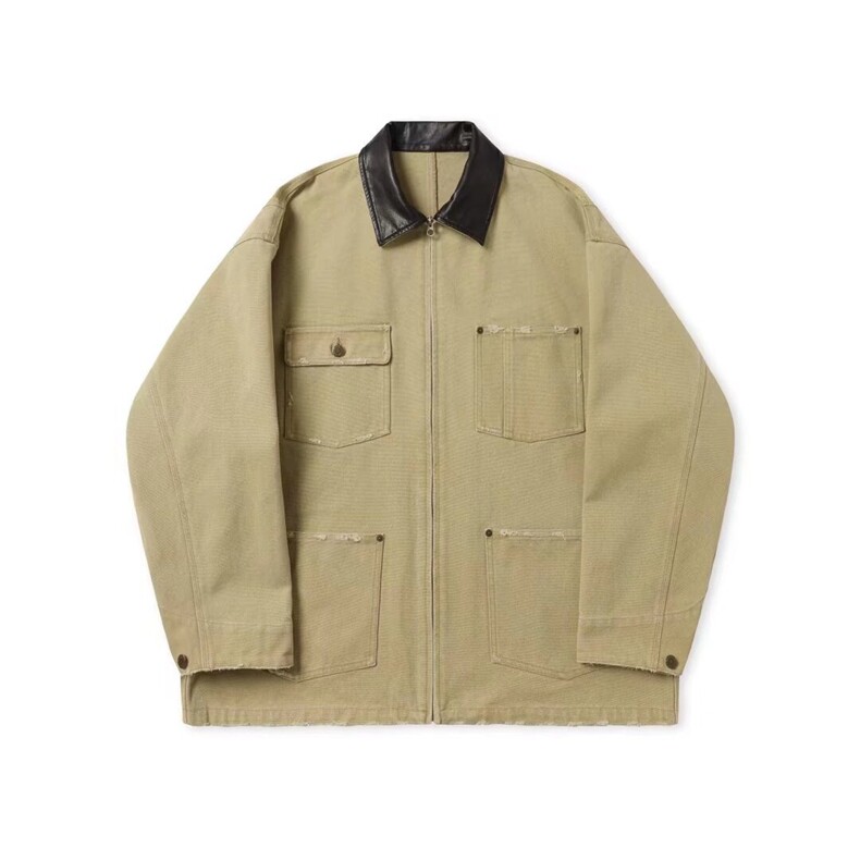得物品质秋款男夹克衫PU皮领拼接工装大口袋外套AK22P105,男装夹克,星座1013-1
