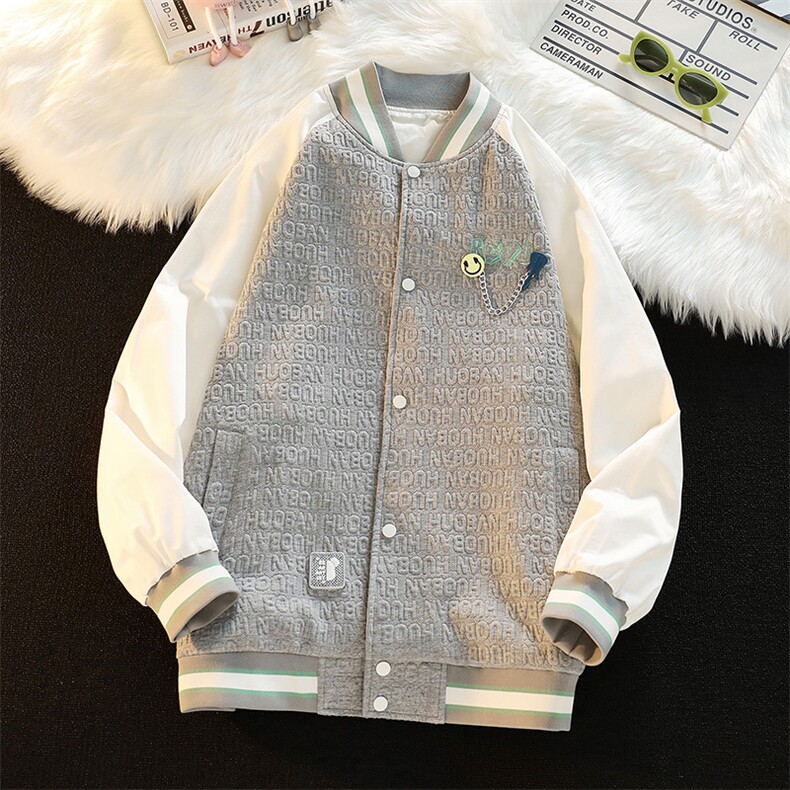 2023秋装新款男女同款百搭棒球服韩版胸针刺绣夹克外套8013-P95,男装夹克,电商A441-1