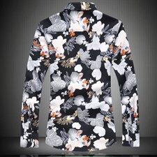 黑底长袖秋款花衬衫加肥加大码韩版男士长袖衬衫C623p35组合，男装衬衫，星座1203