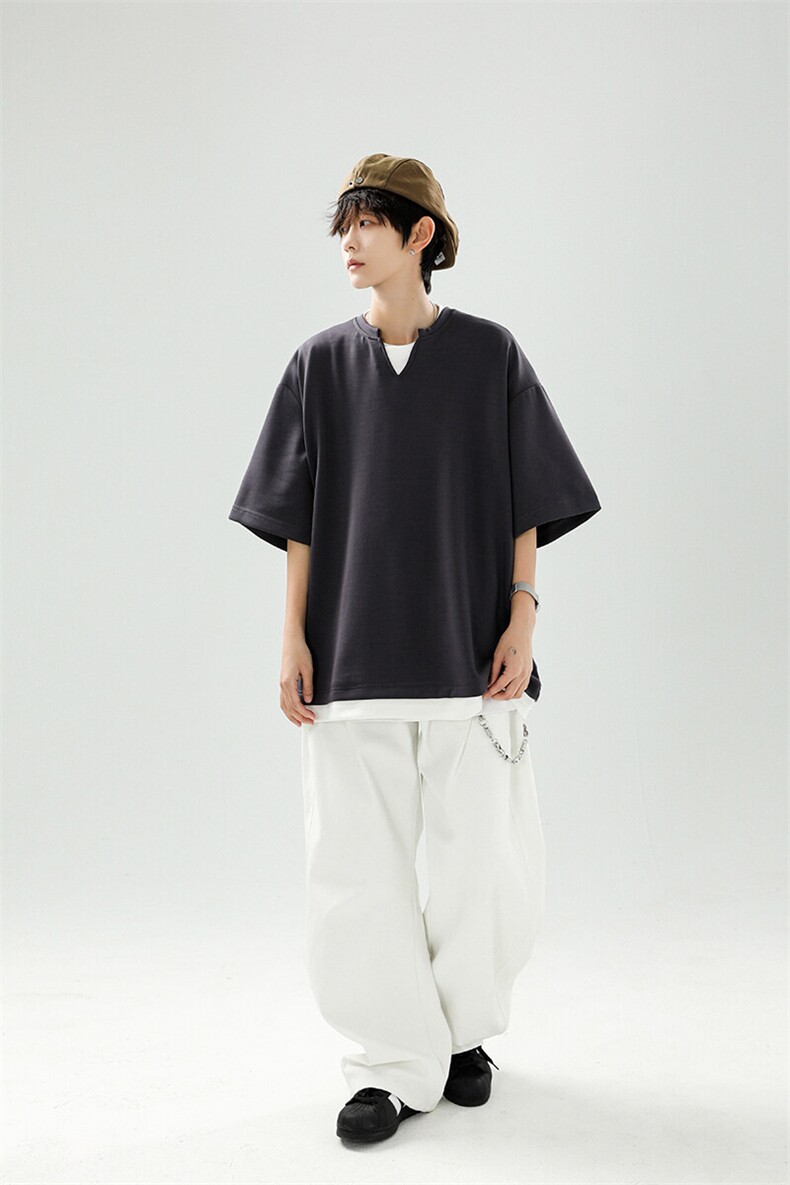 8XL-M特大码短袖男假两件五分袖高品质空气层宽松上衣DX321P35,男装T恤,电商D206-1