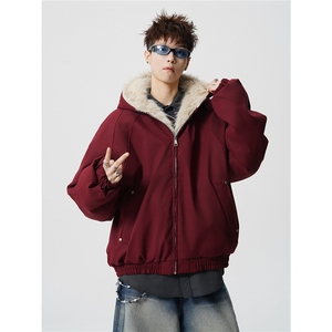 现货螺纹拼接座山雕棉服美式连帽重磅情侣外套A170-M911-P138图片