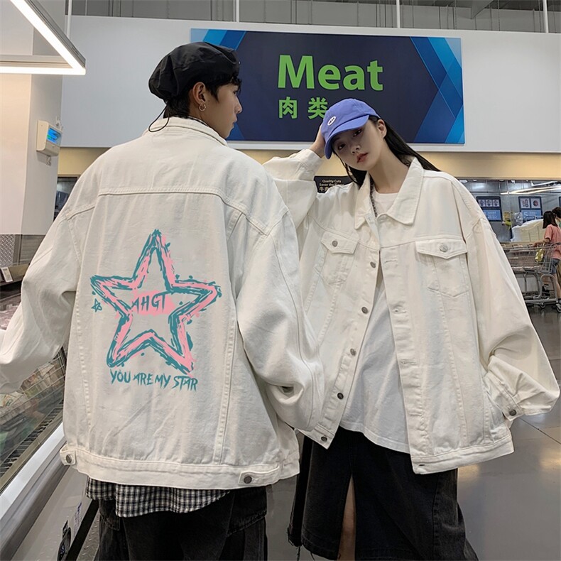 秋季港风大码不一样情侣学生印花牛仔外套男JK563-P6588图片
