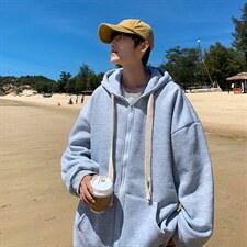 WY85-P32纯色连帽大抽绳加绒卫衣外套，男装卫衣，星座1501-1