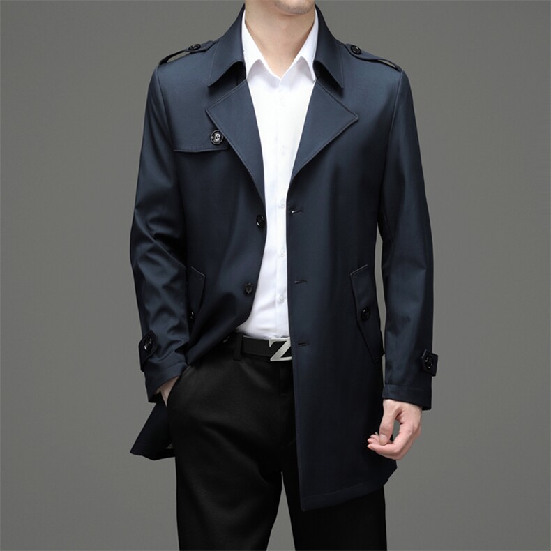 XL-KF2128男士2023年秋新款长袖外套休闲翻领青年中长款风衣P168,男装风衣,电商B360