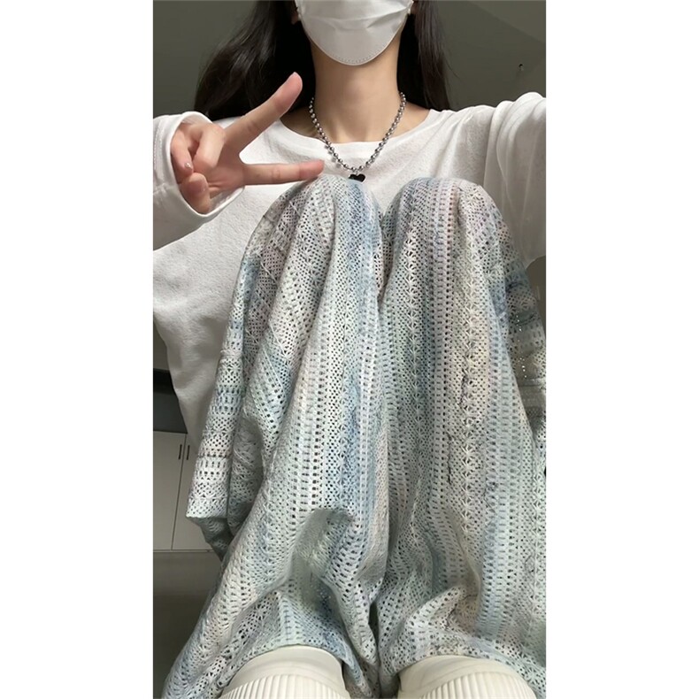 扎染镂空阔腿裤女2025新款春夏季高腰垂感休闲设计感宽松显瘦裤子,男装休闲裤,星座506A