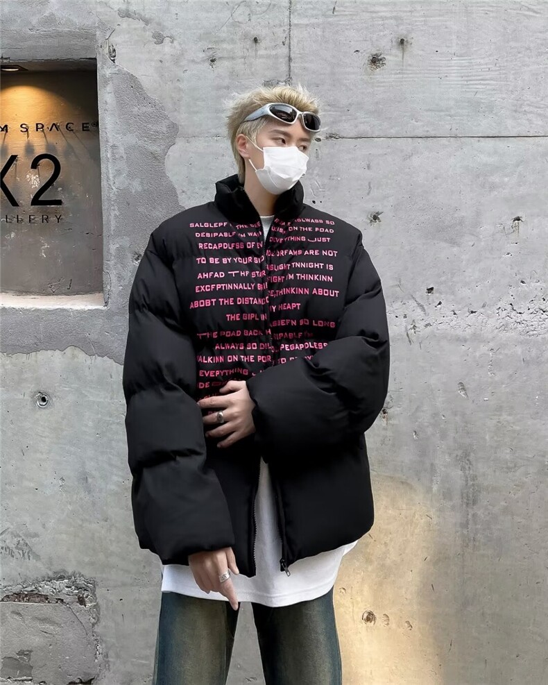 美式复古字母印花棉服加厚情侣面包服宽松冬装M9096-P88,男装棉衣,星座1109-3