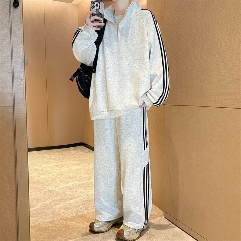 美式卫衣男春秋季2025新款立领半拉链长袖套头宽松休闲卫裤两件套,男装休闲套装,星座410-6（原星座1304-1）